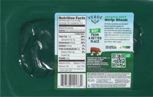 Verde® Organic Beef Strip Steak Perspective: back