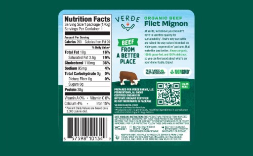 Verde® Organic Beef Filet Mignon Perspective: back