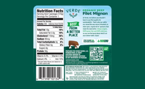 Verde® Organic Beef Filet Mignon Perspective: back