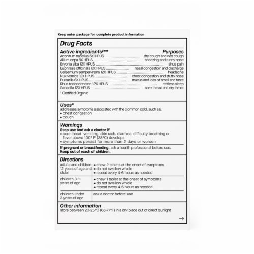 Genexa Organic Cold Crush Non-Drowsy Acai Berry Flavor Cold & Cough Chewable Tablets Perspective: back