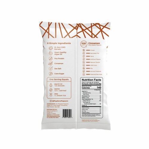 Pop Zero Cinnamon Plant-Based Popcorn Perspective: back