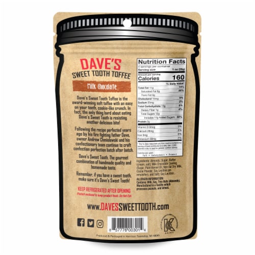 Dave's Sweet Tooth Milk Chocolate Gourmet Soft Toffee Perspective: back