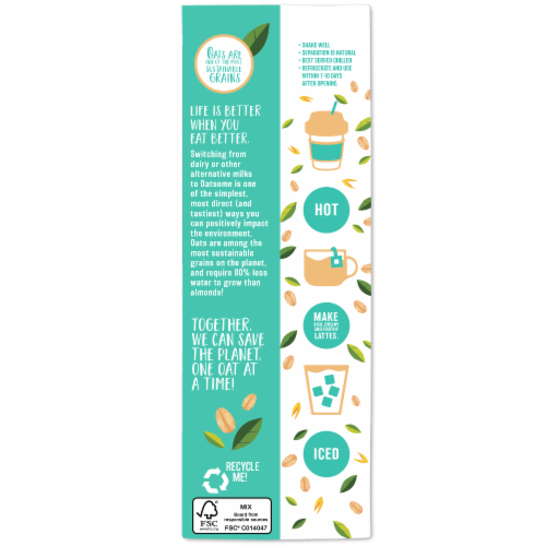 BetterBody Foods Oatsome Organic Barista Oat Drink Perspective: back
