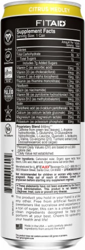 Lifeaid® FitAid® Low Calorie Citrus Melody Energy Drink Can Perspective: back