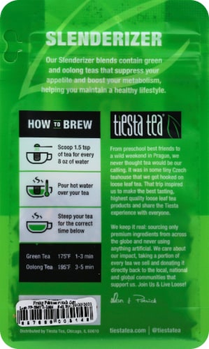 Tiesta Tea Slenderizer Fruity Pebbles Strawberry Pineapple Green Loose Leaf Tea Perspective: back