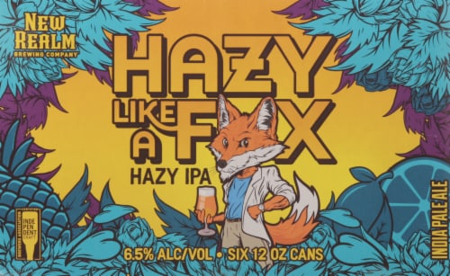 New Realm Brewing Hazy like a Fox IPA Craft Beer Cans Perspective: back