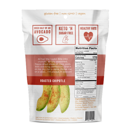 Earnest Eats Dried Avocado Slices - Roasted Chipotle Perspective: back