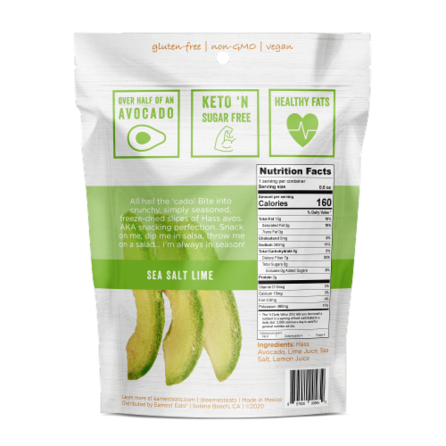 Earnest Eats Dried Avocado Slices - Sea Salt & Lime Perspective: back