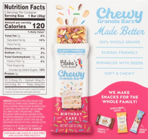 Blake's Seed-Based Birthday Cake Chewy Granola Bars Perspective: back