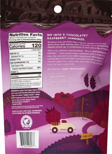 Smash Mallow Dipped Dark Chocolate Raspberry Marshmallow Snacks Perspective: back