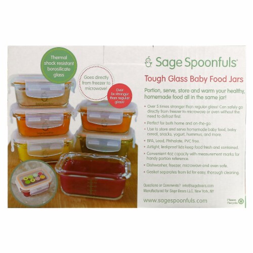Sage Spoonfuls Tough Glass Tubs 4oz Borosilicate Glass Baby Food Jars - 6-Pack Perspective: back