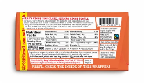Tony's Chocolonely® Caramel Sea Salt Milk Chocolate Bar Perspective: back