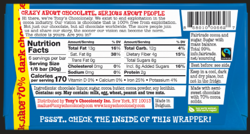 Tony's Chocolonely® 70% Dark Chocolate Bar Perspective: back