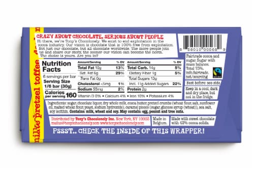 Tony's Chocolonely® 42% Cocoa Dark Milk Chocolate Pretzel Toffee Bar Perspective: back
