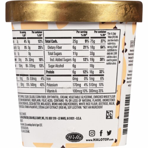 Halo Top Chocolate Chip Cookie Dough Light Ice Cream Perspective: back