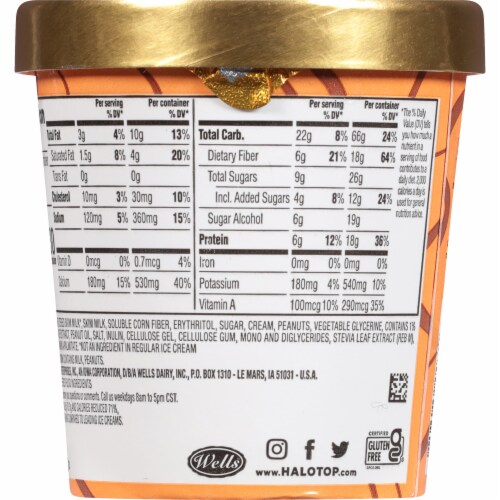 Halo Top Peanut Butter Cup Light Ice Cream Perspective: back