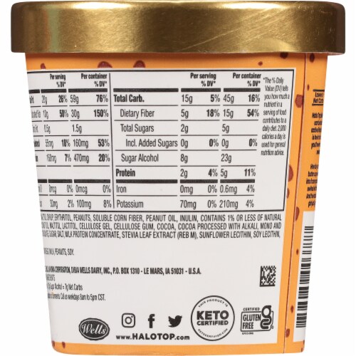 Halo Top® Keto Peanut Butter Chocolate Ice Cream Pint Perspective: back