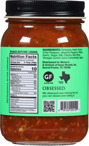 Mateo's Gourmet Hatch Chile Salsa Perspective: back
