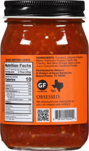 Mateo's Habanero Extra Hot Gourmet Salsa Perspective: back