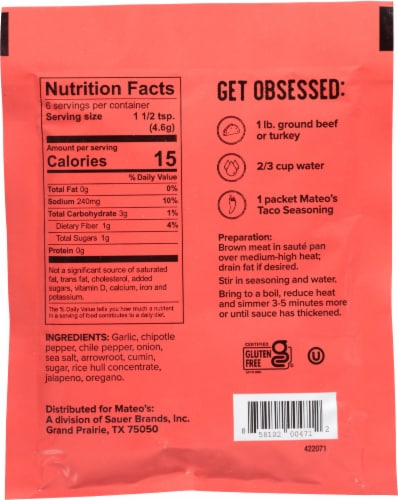 Mateo's Hot Chipotle Taco Seasoning Perspective: back