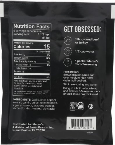 Mateo's Cantina Style Taco Seasoning Mix Perspective: back