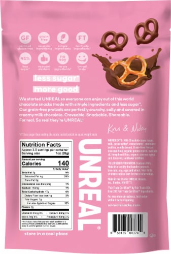 Unreal® Milk Chocolate Covered Pretzels Perspective: back