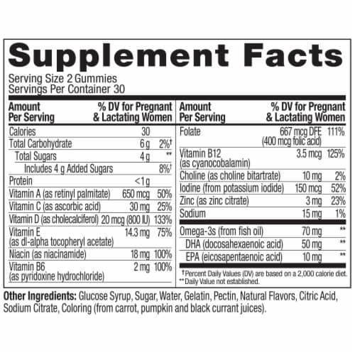 OLLY Essential Prenatal Multivitamin With Folic Acid DHA Omega-3 Citrus Flavor Gummy Supplement Perspective: back