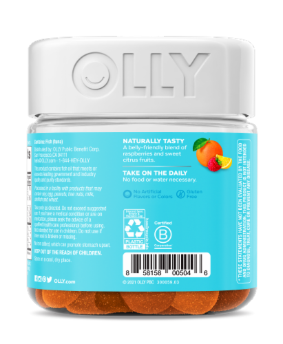 OLLY Essential Prenatal Multivitamin With Folic Acid DHA Omega-3 Citrus Flavor Gummy Supplement Perspective: back
