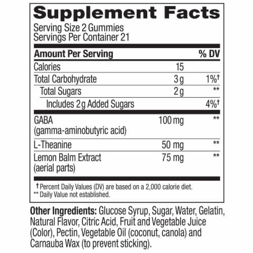 OLLY Goodbye Stress Berry Flavor Gummy Supplement GABA and L-Theanine Perspective: back