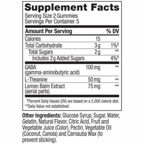 OLLY Goodbye Stress Berry Flavor Gummy Supplement GABA and L-Theanine Perspective: back