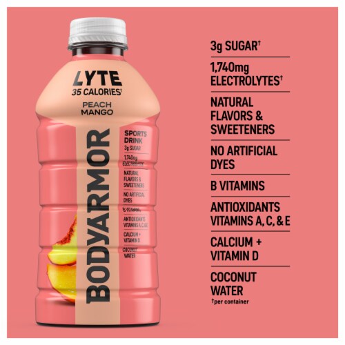 BODYARMOR® Lyte Peach Mango Sports Drink Bottle Perspective: back
