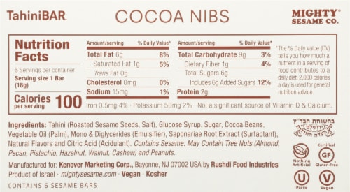 Mighty Sesame Co Cocoa Nibs Tahini Bars Perspective: back