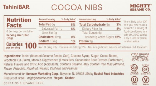Mighty Sesame Co Cocoa Nibs Tahini Bars Perspective: back