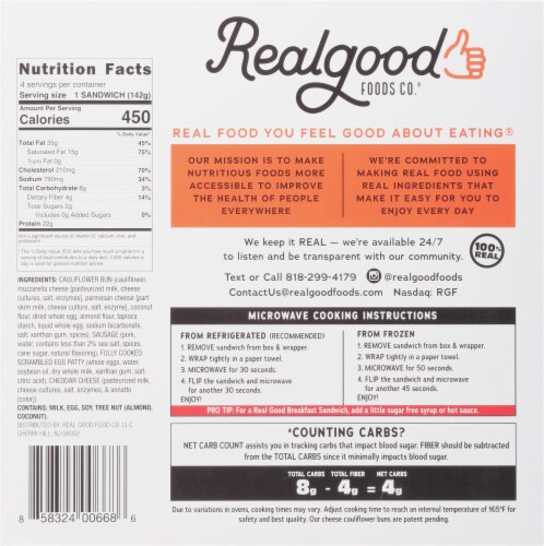 The Real Good Food Company® Sausage Egg & Cheese Breakfast Sandwich Perspective: back