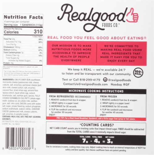 The Real Good Food Company® Bacon Egg & Cheese Breakfast Sandwiches Perspective: back
