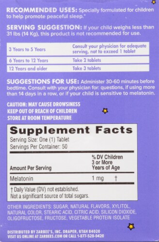Zarbee's® Naturals Children's Sleep Melatonin Tablets Perspective: back