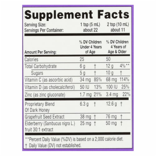 Zarbee's® Naturals Dark Honey & Elderberry Complete Cough + Immune Syrup Perspective: back