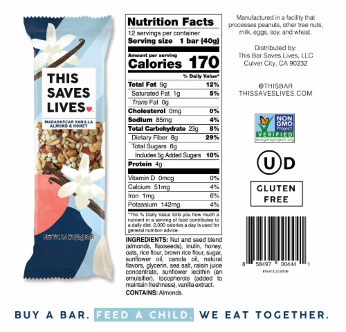 This Saves Lives Madagascar Vanilla Almond & Honey Fitness Bars Perspective: back