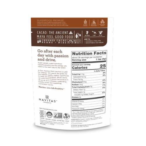 Navitas Naturals Cacao Sweet Nibs Sweet Raw Chocolate Nibs Perspective: back