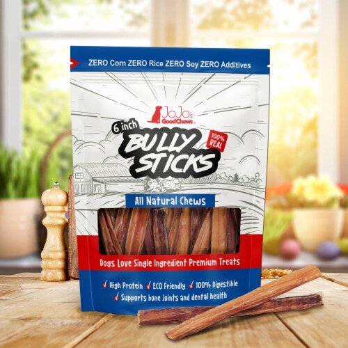 JoJo Modern Pets 6 Inch Bully Sticks - All Natural Dog Treats - Standard (4-Pack) Perspective: back