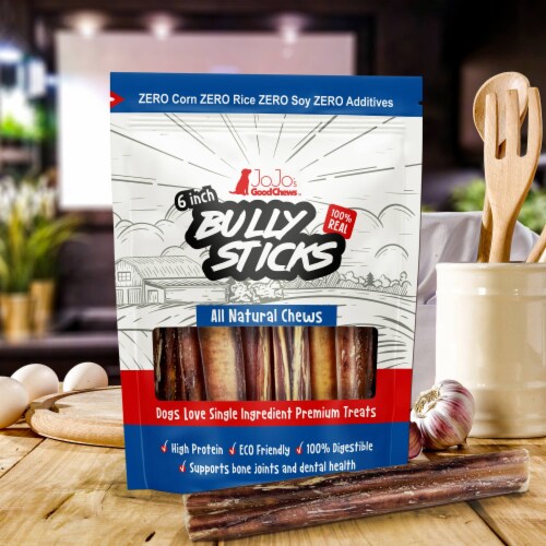 JoJo Modern Pets 6 Inch Bully Sticks - All-Natural Dog Treats - Thick (3-Pack) Perspective: back