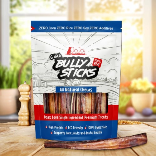 JoJo Modern Pets 6 Inch Bully Sticks - All Natural Dog Treats - Jumbo (2-Pack) Perspective: back