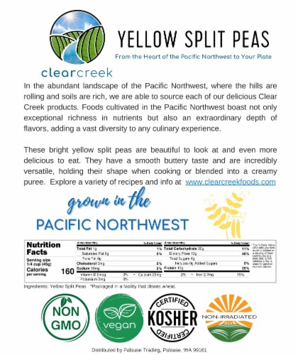 Clear Creek Yellow Split Peas, 4 LBS Re-Sealable Bag Perspective: back