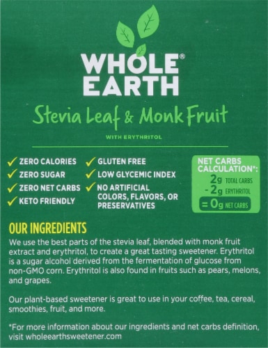 Whole Earth® Sweetener Co Stevia Leaf & Monk Fruit Natural Sweetener Blend Packets Perspective: back