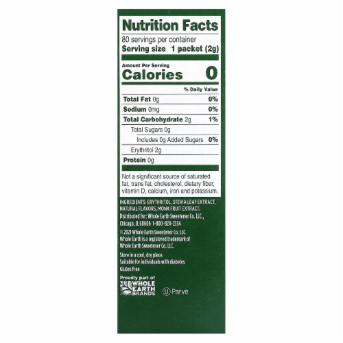 Whole Earth® Stevia Leaf & Monk Fruit Plant-Based Sweetener Packets Perspective: back