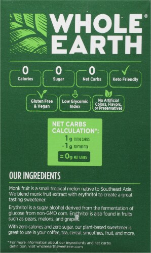 Whole Earth® Sweetener Co. Plant-Based Monk Fruit Sweetener Packets Perspective: back
