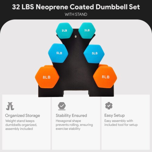 BalanceFrom Fitness 3, 5, and 8 Pound Neoprene Coated Dumbbell Set