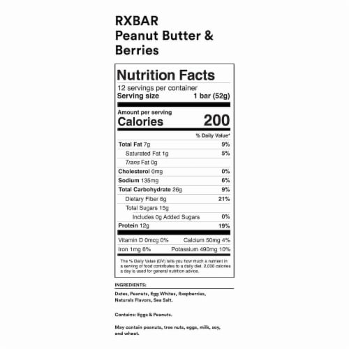 RXBAR® Peanut Butter & Berries Protein Bars Perspective: back