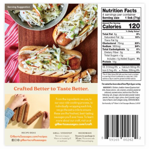Gilbert's Craft Sausages® Farmhouse Cheddar Chicken Sausage Perspective: back