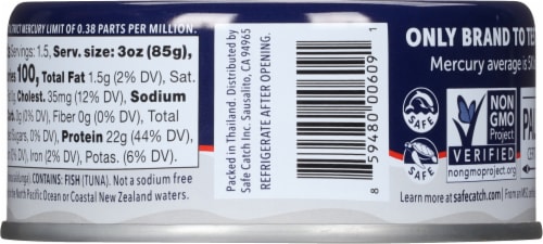 Safe Catch® No Salt Added Wild Albacore Tuna Perspective: back